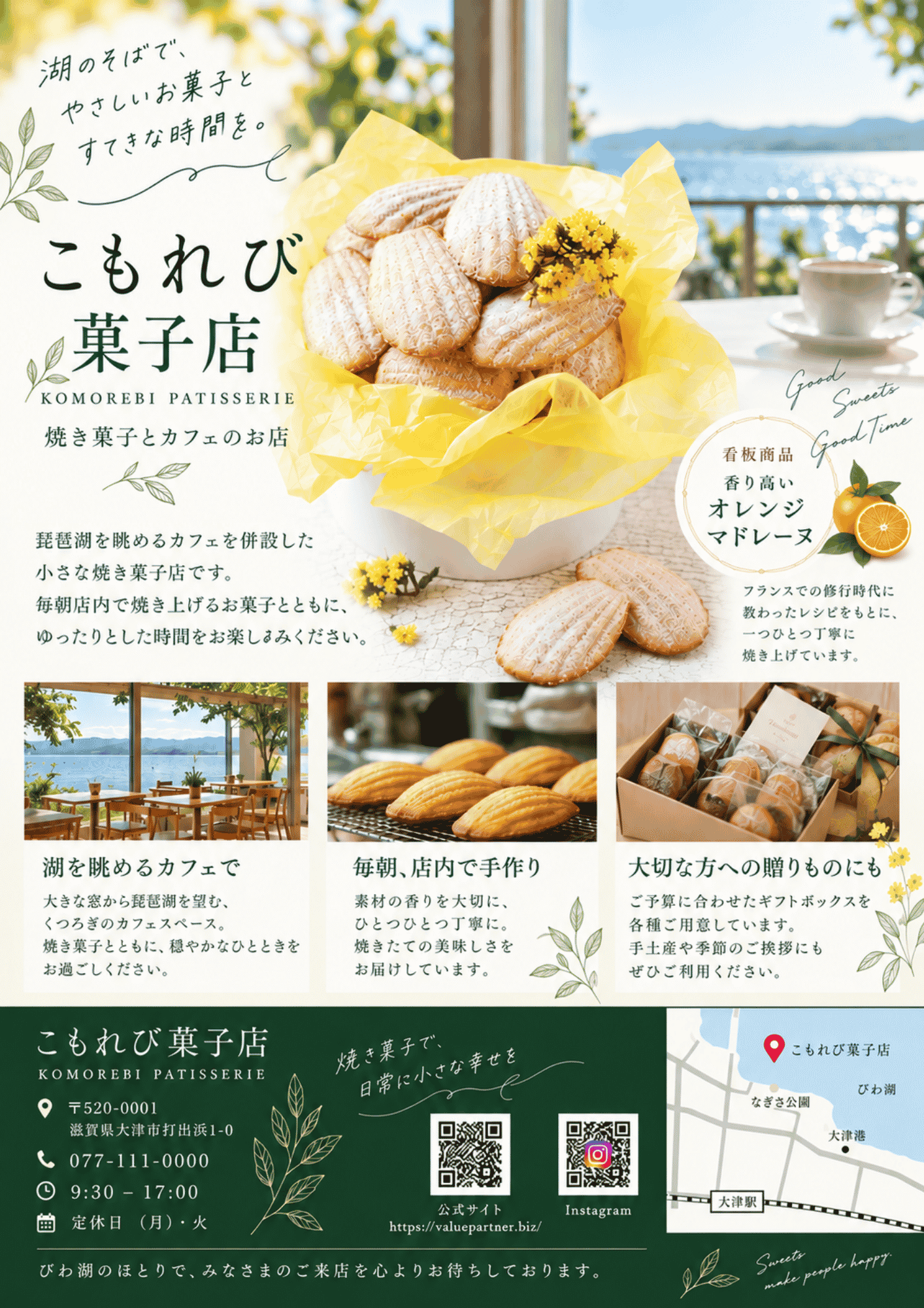 生成AIを活用して制作した洋菓子店のチラシ例